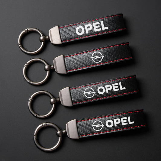 Porte-clés pour Opel en métal fibre de carbone et texture en cuir